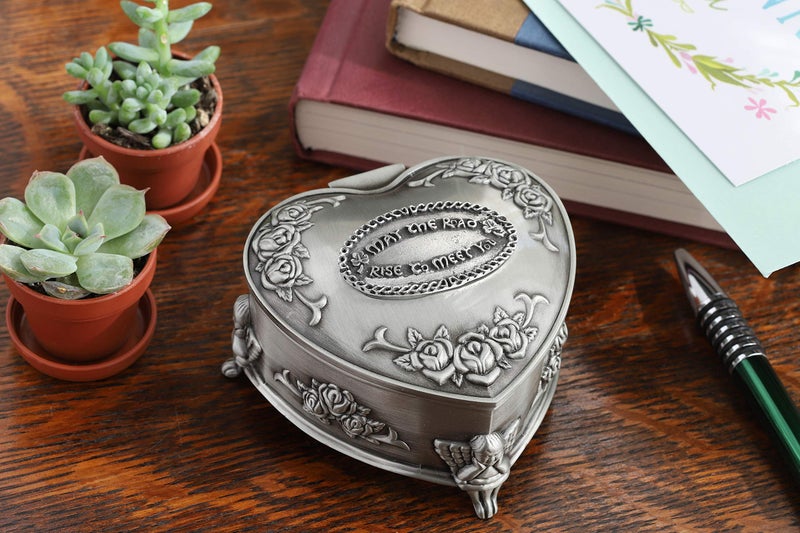 Biddy Murphy Irish Gifts Irish Jewelry Box Heart-Shaped May the Road Rise Medallion Pewter Made in Ireland - Image 2